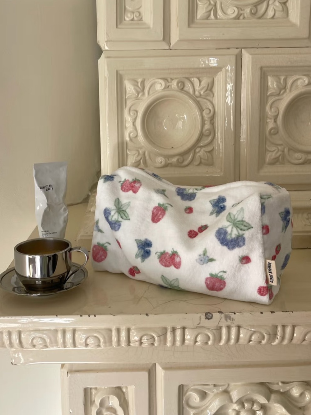 Djerf Avenue Summer Berries Terry Beauty Bag NWT Cosmetic Bag Organic Cotton